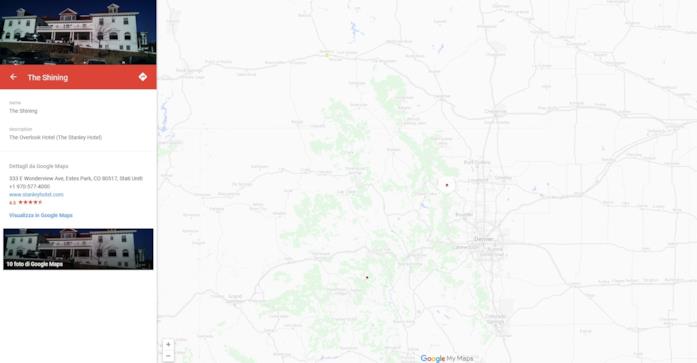 La mappa con le location dei film horror più famosi: Stanley Hotel di Estes Park La mappa dello Stanley Hotel, il luogo che ha ispirato Stephen King per Shining