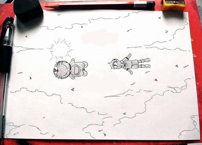 Nobita vola in cielo con Doraemon Nobita vola verso il Paradiso