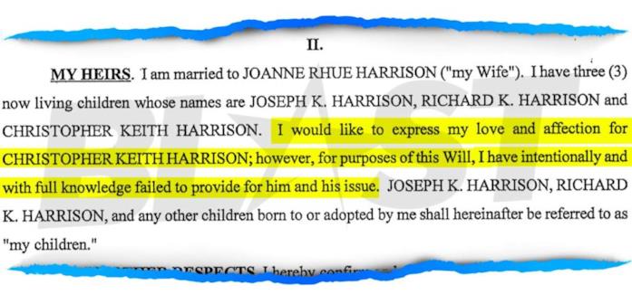 Testamento di Richard Harrison Uno stralcio del testamento di Richard Harrison