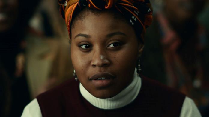 Dominick Fishback nel ruolo di Deborah Johnson Dominick Fishback in una scena di Judas and the Black Messiah