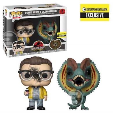 Jurassic Park Dennis Nedry and Dilophosaurus Goo-Splattered Pop! Vinyl Figure 2-Pack - Entertainment Earth Exclusive