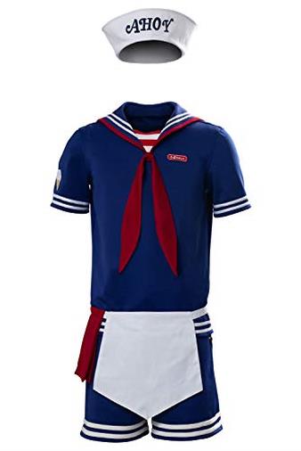 Costume da Serie TV Maschile Steve Harrington Cosplay Abito da Marinaio Uniforme Blu Assistente Gelateria, XS