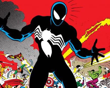 La prima, iconica apparizione del costume nero di Spider-Man durante le Guerre segrete Dettaglio della cover di Marvel Super Heroes Secret Wars #8