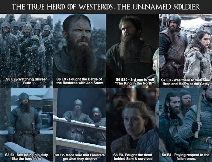 Game of Thrones: la leggenda della comparsa-soldato Stark svelata dal documentario Andrew, il soldato Stark, in diversi momenti da comparsa