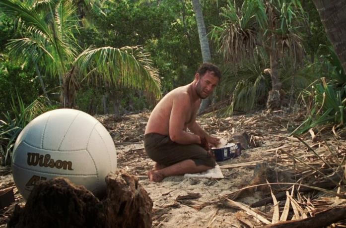 Tom Hanks in Cast Away insieme al pallone Wilson