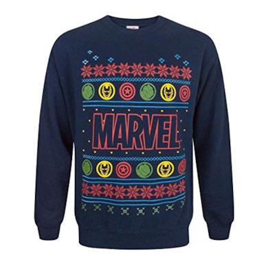 Marvel - Felpa Natalizia con Logo - Adulti/Unisex (XL) (Blu)