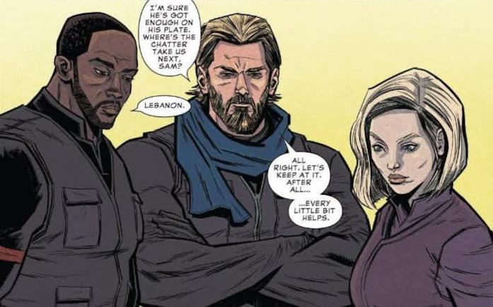 Falcon, Captain America e la Vedova Nera Falcon, Captain America e la Vedova Nera nel fumetto prequel di Infinity War