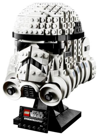 Un primissimo piano del casco LEGO di Stormtrooper