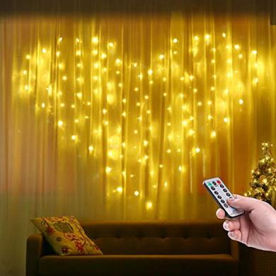 Qedertek Cascata di Luci, Tenda Luminosa con forma di Cuore, 124 LED e 16 Fili, 8 Modo di Lampeggiata col Telecomando, Luci Decorativa Bianco Caldo per Matrimonio, Finestra, Muro, Porta, Bar, Vetrina