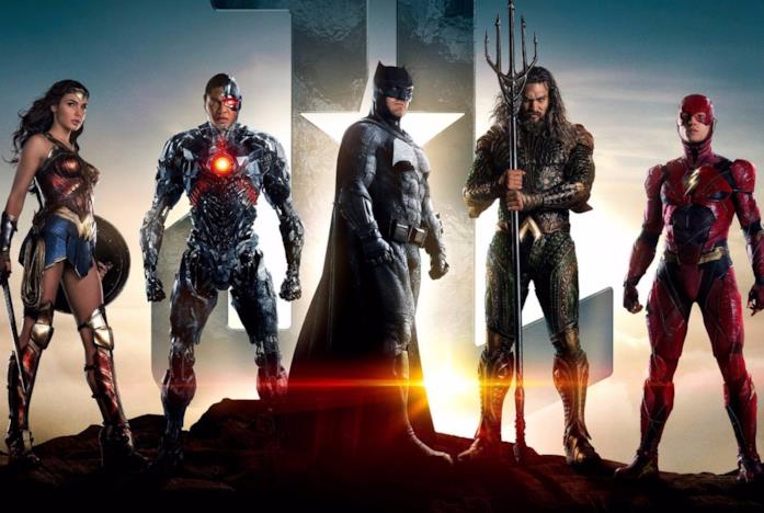 I membri della Justice League: Wonder Woman, Cyborg, Batman, Aquaman, Flash