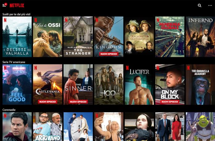 Il catalogo di Netflix Una schermata dal catalogo di Netflix