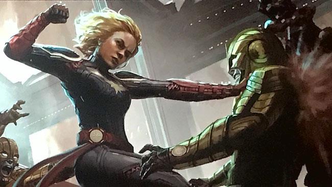 Captain Marvel contro gli Skrull Captain Marvel tira un pugno a uno Skrull