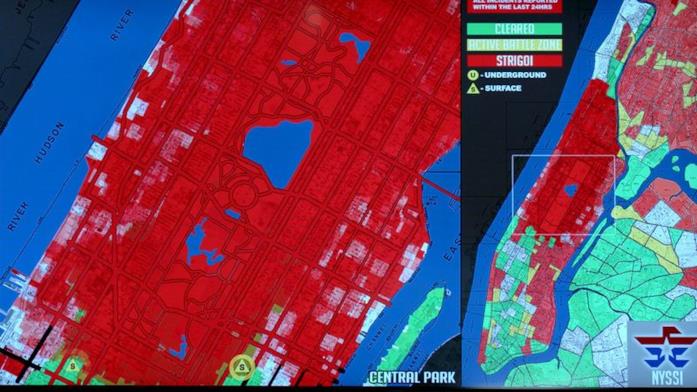 La mappa di Central Park e l'avanzamento degli strigoi Centra Park invaso dagli striogi