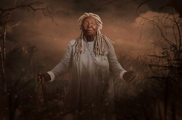 Whoopi Goldberg, interprete di Madre Abigail Primo piano di Whoopi Goldberg