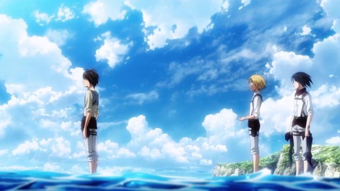 L'attacco dei giganti Eren, Armin e Mikasa vedono il mare per la prima volta