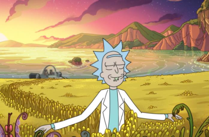 Rick passeggia su un assolato pianeta alieno