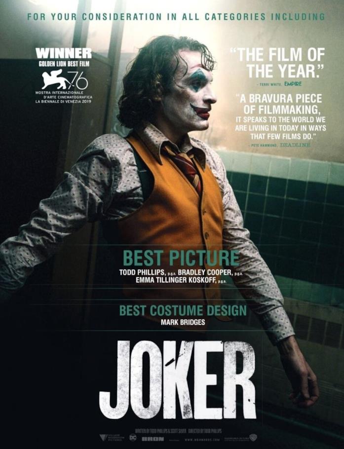 Warner Bros. Pictures ha espresso per quali categorie concorrerà Joker Il poster promozionale di Joker