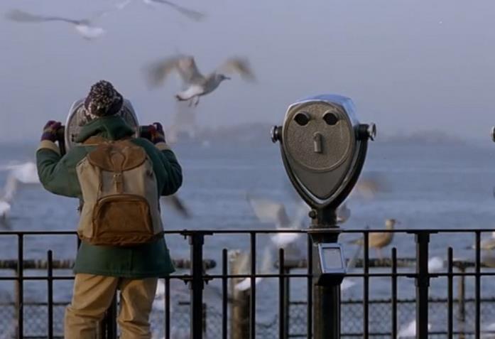 Kevin al Battery Park mentre guarda la Statua della Libertà Il Battery Park di New York