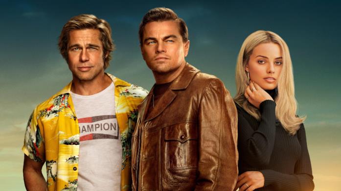 Brad Pitt, Leonardo DiCaprio e Margot Robbie nel poster promozionale di C'era una volta a Hollywood