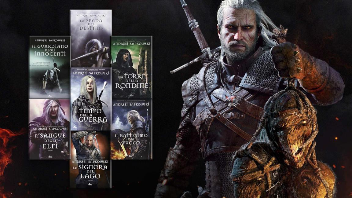 Geralt di Rivia e tutti i libri della saga di The Witcher