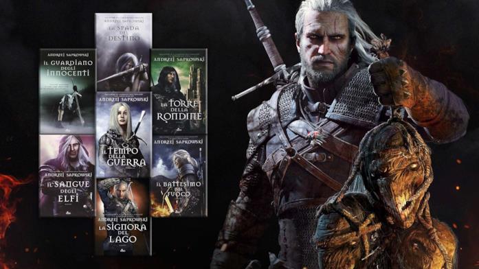 Geralt di Rivia e tutti i libri della saga di The Witcher