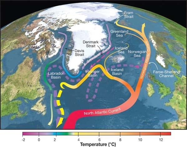 Le correnti di superficie e profondità nell'Oceano Atlantico Immagine delle correnti di superficie e profondità nell'Oceano Atlantico