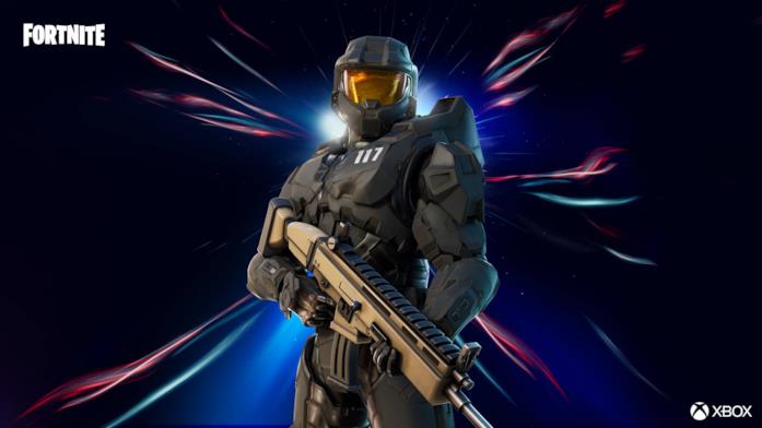 Master Chief di Halo si lancia sull'isola di Fortnite Lo stile Nero Opaco del costume di Master Chief in Fortnite