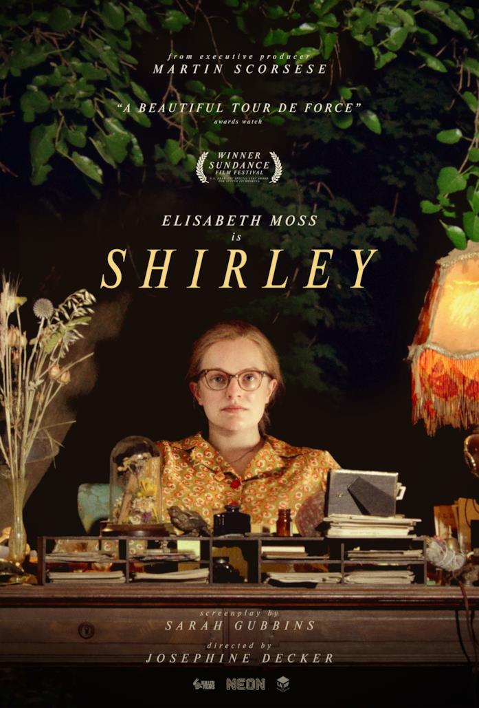 Il poster di Shirley Elisabeth Moss seduta davanti a una scrivania nella locandina di Shirley