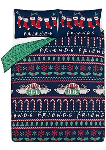 Warner Brothers Friends - Set copripiumino con scritta in lingua inglese “Friends”, set copripiumino con scritta “Friends TV, serie Central Perk Cafe Christmas” (singolo)