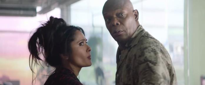 Samuel L. Jackson e Salma Hayek in una scena di Come ti ammazzo il bodyguard 2 Samuel L. Jackson e Salma Hayek sono Darius e Sonia in Come ti ammazzo il bodyguard 2