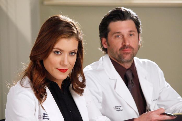 Kate Walsh e Patrick Dempsey in una scena di Grey's Anatomy