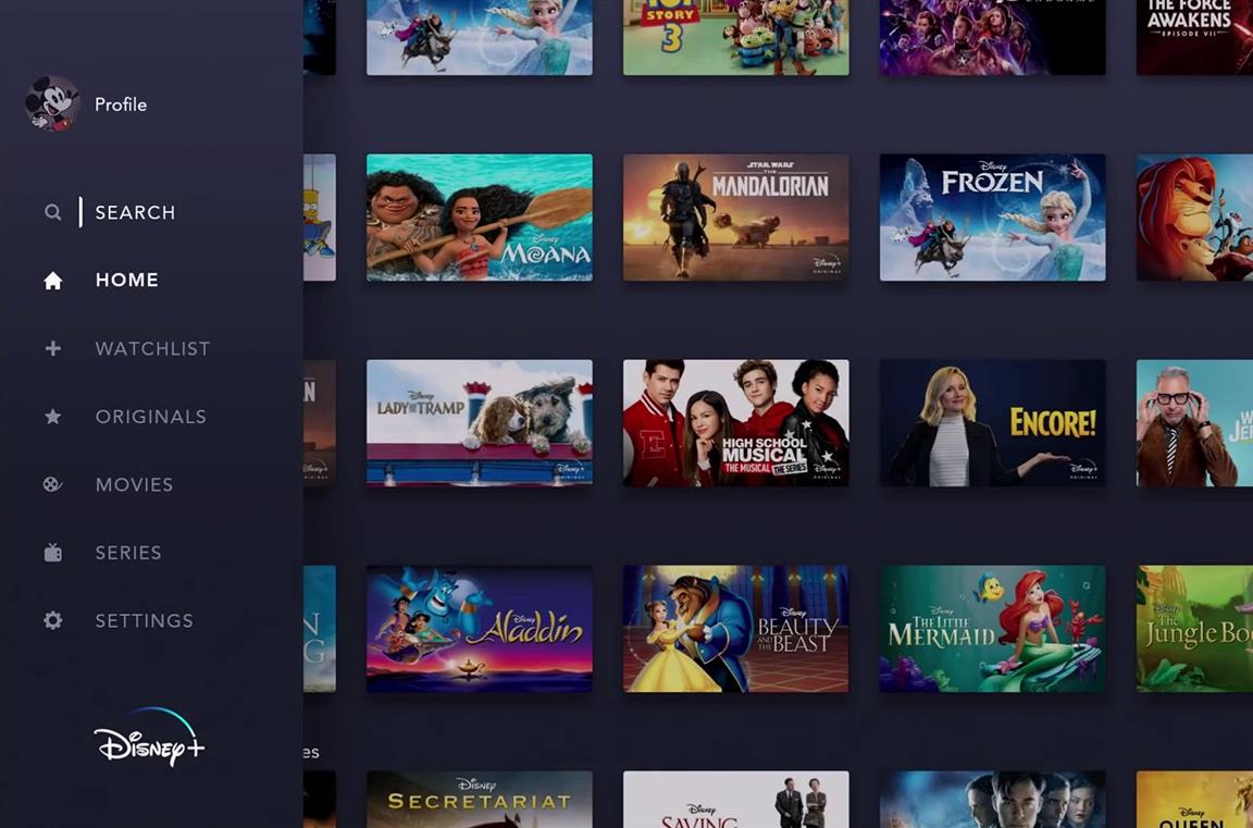 La schermata tablet di Disney+