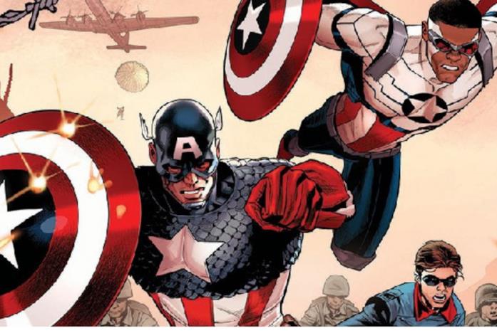 Steve Rogers e Sam Wilson con lo scudo a stelle e strisce
