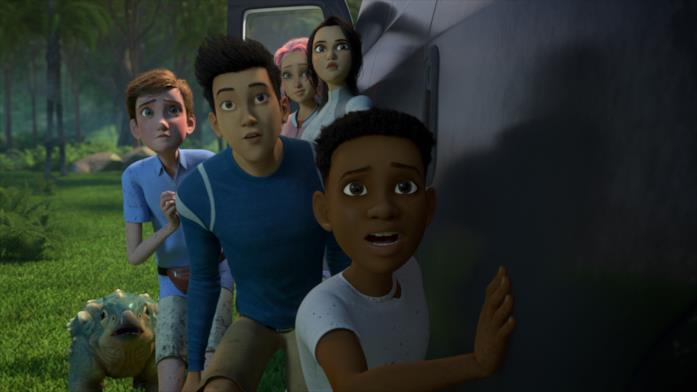 Darius guida il gruppo in Jurassic World - Nuove Avventure Darius leader del gruppo in Jurassic World - Nuove Avventure