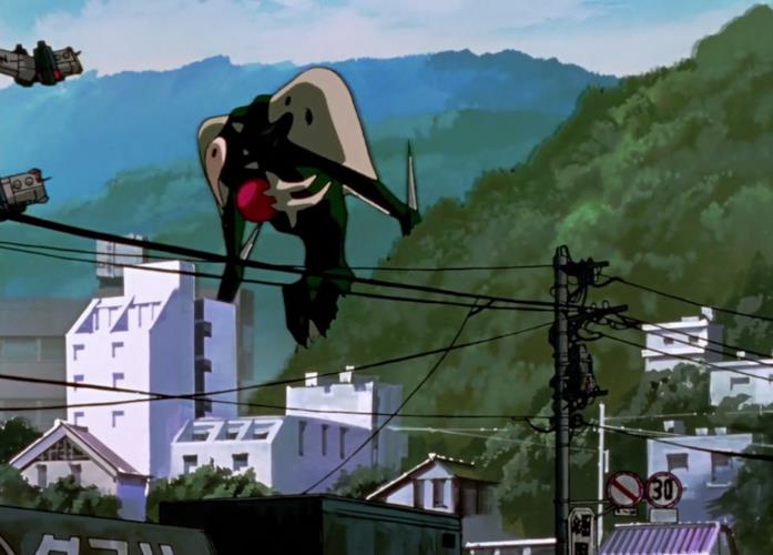Gli angeli devastano Neo Tokyo-3 in Evangelion Un angelo con forma umanoide