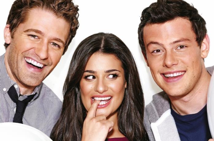 Primo piano di Matthew Morrison, Lea Michele e Cory Monteith