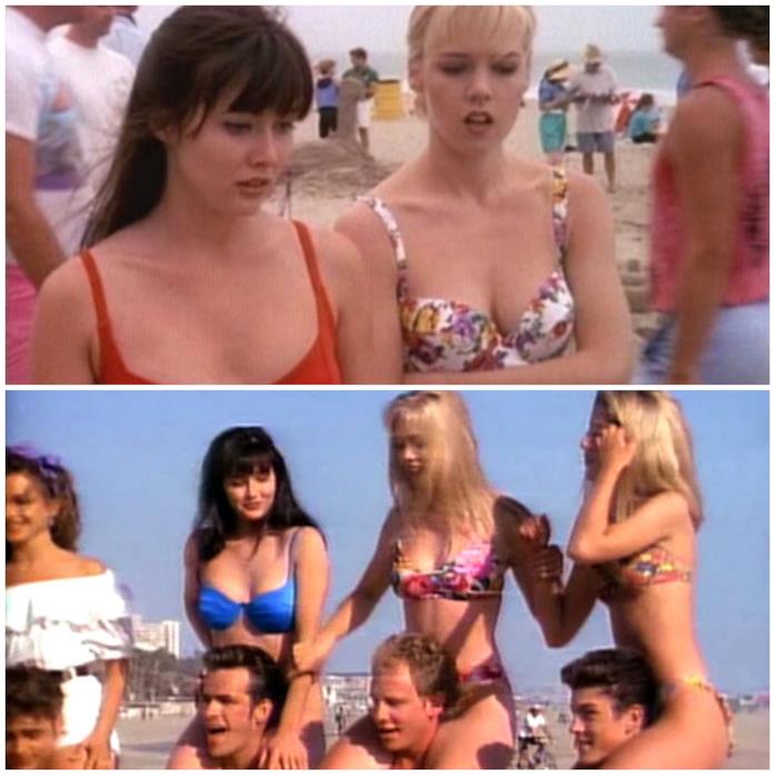 I bikini e i costumi da bagno in Beverly Hills 90210 Brenda, Kelly e il resto del gruppo al mare