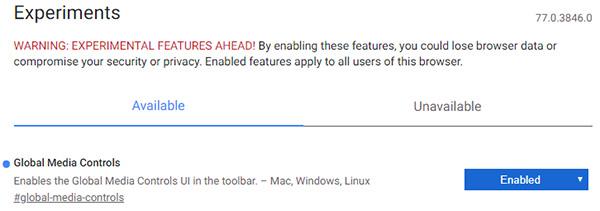 La funzione Global Media Controls è già attivabile in Chrome Canary La funzione Global Media Controls nelle impostazioni interne di Chrome Canary