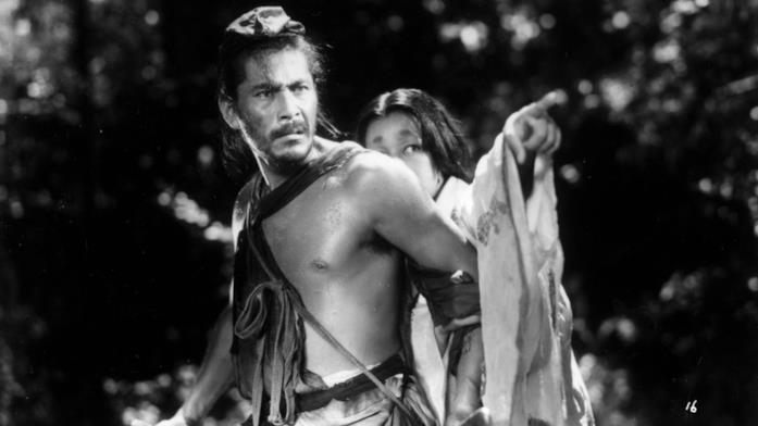 Toshiro Mifune e Machiko Kyo in una scena di Rashomon (1950) di Akira Kurosawa