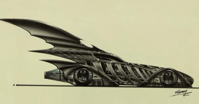 Curiosità sulla Batmobile di Batman La Batmobile degli anni '90 in un disegno