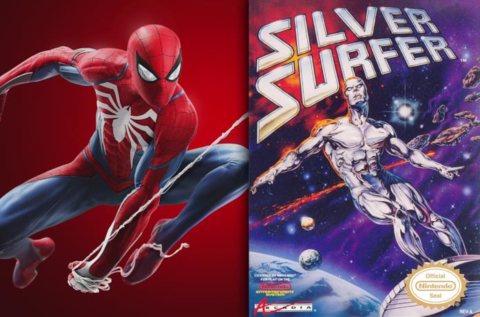 A sinistra la copertina di Marvel's Spider-Man, a destra quella di Silver Surfer del 1990