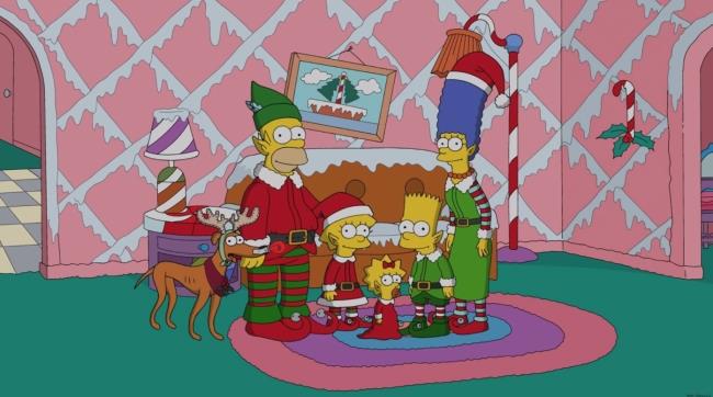 La famiglia Simpson festeggia il Natale vestita da elfi