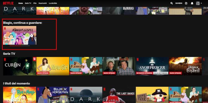 Netflix, Continua a guardare L'area Continua a guardare su Netflix