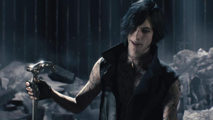 Un primo piano di V da Devil May Cry 5