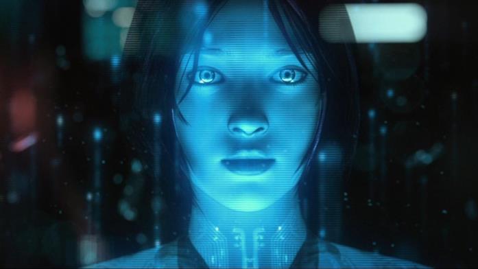 Un intenso primo piano di Cortana in Halo