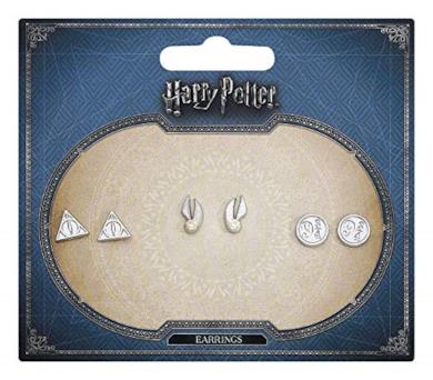 Harry Potter argento placcato doni della morte orecchino a forma di set - Piattaforma Snitch