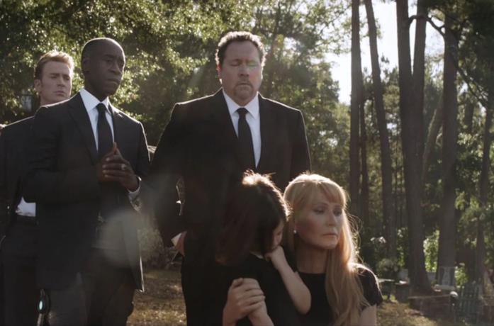 Pepper, Morgan, Happy, Rhodey e Steve al funerale di Tony Stark