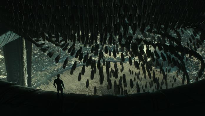 David scatena la distruzione sul pianeta degli Ingegneri L'androide David è interpretato da Michael Fassbender