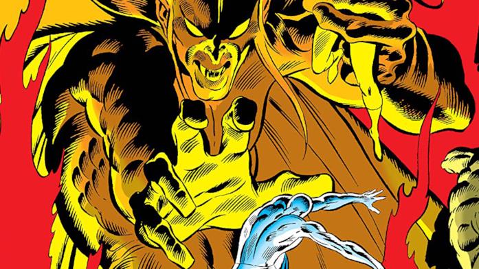 Mefisto si scontra con Silver Surfer nella sua prima apparizione Dettaglio della cover di Silver Surfer #3