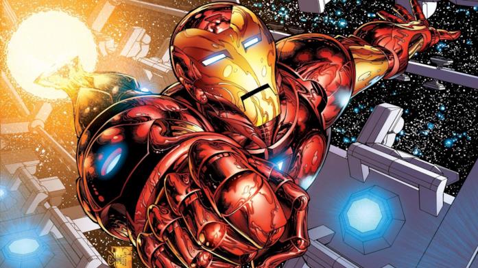 Iron Man, un personaggio nato nei fumetti Marvel Iron Man vola nello spazio, all'interno di una misteriosa stazione
